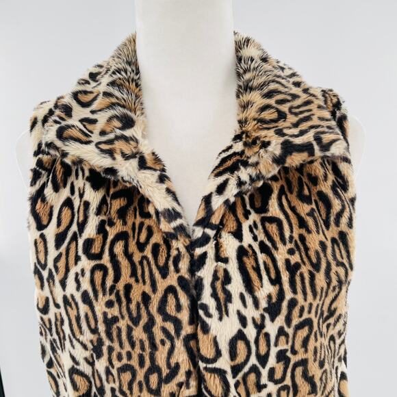 Cejon Brown Leopard Animal Print Faux Fur Sleeveless Zip Vest Jacket Women Sz M - Picture 5 of 14
